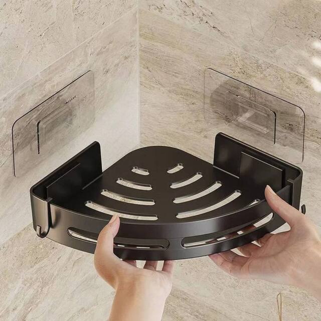 VOGREX 1Pack Self Adhesive Corner Shower Storage Caddy in Black - image 1