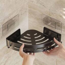 VOGREX 1Pack Self Adhesive Corner Shower Storage Caddy in Black