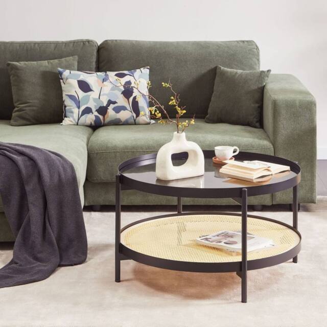 Wyld and Coco Viennese Braid Coffee Table 80 cm Round Black Metal Tempered Glass - image 1