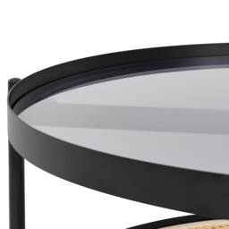 Wyld and Coco Viennese Braid Coffee Table 80 cm Round Black Metal Tempered Glass - thumbnail 3
