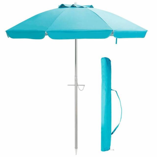Costway 2M Patio Beach Umbrella Portable Sunshade Umbrella UPF 50+ with Sand Anchor in Blue - image 1
