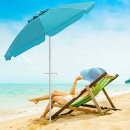 Costway 2M Patio Beach Umbrella Portable Sunshade Umbrella UPF 50+ with Sand Anchor in Blue - thumbnail 3