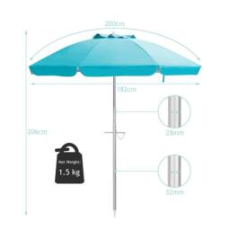 Costway 2M Patio Beach Umbrella Portable Sunshade Umbrella UPF 50+ with Sand Anchor in Blue - thumbnail 6