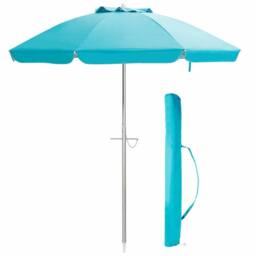 Costway 2M Patio Beach Umbrella Portable Sunshade Umbrella UPF 50+ with Sand Anchor in Blue - thumbnail 1