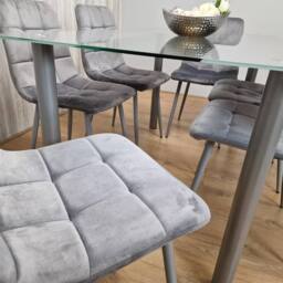 KOSY KOALA Grey Glass Dining Table With 6 Grey Velvet Chair Dining Room Furniture - thumbnail 2