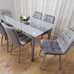 KOSY KOALA Grey Glass Dining Table With 6 Grey Velvet Chair Dining Room Furniture - thumbnail 8