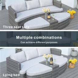 Direct Wicker Outdoor Garden Rattan Sun Lounger with Coffee Table in Grey - Size: 2 Pack - thumbnail 6