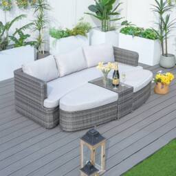Direct Wicker Outdoor Garden Rattan Sun Lounger with Coffee Table in Grey - Size: 2 Pack