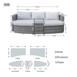 Direct Wicker Outdoor Garden Rattan Sun Lounger with Coffee Table in Grey - Size: 2 Pack - thumbnail 2