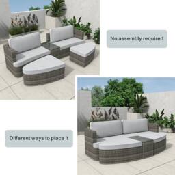 Direct Wicker Outdoor Garden Rattan Sun Lounger with Coffee Table in Grey - Size: 2 Pack - thumbnail 8