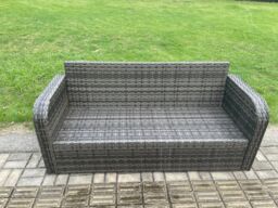 Fimous Patio Rattan Garden Furniture Set with Oblong Rectangular Dining Table Big Footstool 10 Seater Outdoor Lounge Sofa Set Dark Grey Mixed - thumbnail 5