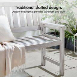 VonHaus Murcia 2 Seater Acacia Wooden Grey Garden Bench in Light Grey - Size: 1 Pack - thumbnail 4