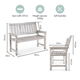 VonHaus Murcia 2 Seater Acacia Wooden Grey Garden Bench in Light Grey - Size: 1 Pack - thumbnail 7