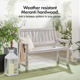 VonHaus Murcia 2 Seater Acacia Wooden Grey Garden Bench in Light Grey - Size: 1 Pack - thumbnail 2