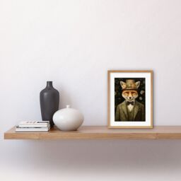 Artery8 Wall Art Print Fox in Floral Victorian Suit & Top Hat Surrealism Artwork Green Orange Woodland Gentleman Artwork Framed 9X7 Inch - thumbnail 2