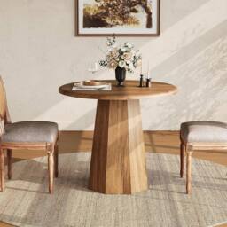 VOGREX 31.5 Round Dining Table for 4 People Small Wooden Kitchen Table in Brown - thumbnail 3