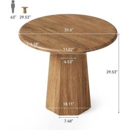 VOGREX 31.5 Round Dining Table for 4 People Small Wooden Kitchen Table in Brown - thumbnail 2