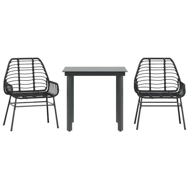 Berkfield Home 3 Piece Garden Dining Set Black Poly Rattan Glass - image 1