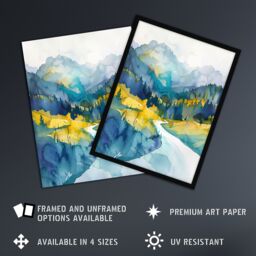 Artery8 Yosemite National Park Hiking Trail Watercolour Framed Art Print in Blue - Size: A4 - thumbnail 2