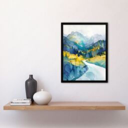 Artery8 Yosemite National Park Hiking Trail Watercolour Framed Art Print in Blue - Size: A4 - thumbnail 4