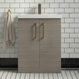 Balterley Contemporary Bathroom Floor 2-Door Vanity Basin, Solace Oak, 600mm in Brown - thumbnail 5