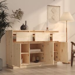 Berkfield Home Sideboard 110x34x75 cm Solid Wood Pine in Brown - Size: 110 x 34 x 75 cm - thumbnail 6
