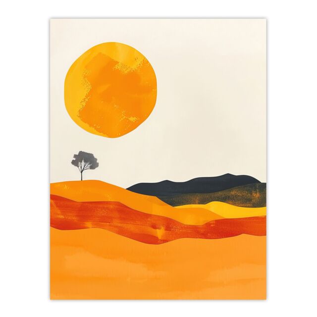 "Artery8 Abstract Landscape Lone Tree Bright Boho Painting Wall Art Print in Mustard - Size: W24"" x H32""" - image 1