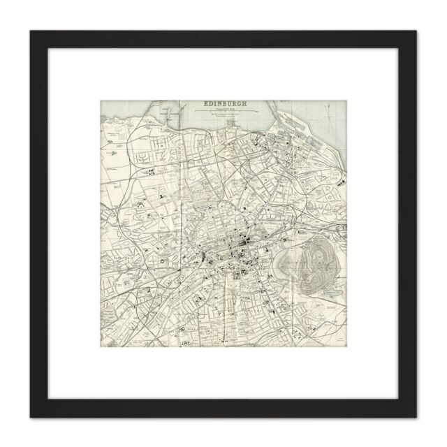 Artery8 Map 1935 Edinburgh City Scotland Plan Chart 8X8 Inch Square Wooden Framed Wall Art Print Picture with Mount in Black - image 1