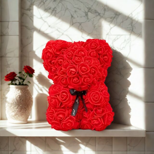 Smartbies Women's Rose Bear Black Ribbon Rose Petals Teddy Bear Presents for Women in Red - Size: 1 Pack - image 1