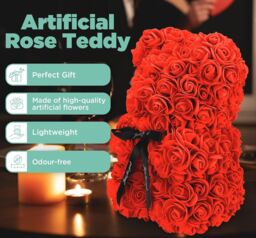 Smartbies Women's Rose Bear Black Ribbon Rose Petals Teddy Bear Presents for Women in Red - Size: 1 Pack - thumbnail 2