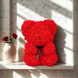 Smartbies Women's Rose Bear Black Ribbon Rose Petals Teddy Bear Presents for Women in Red - Size: 1 Pack - thumbnail 1