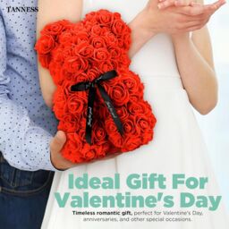 Smartbies Women's Rose Bear Black Ribbon Rose Petals Teddy Bear Presents for Women in Red - Size: 1 Pack - thumbnail 3