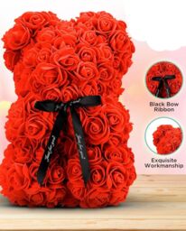 Smartbies Women's Rose Bear Black Ribbon Rose Petals Teddy Bear Presents for Women in Red - Size: 1 Pack - thumbnail 4