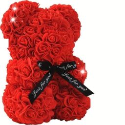 Smartbies Women's Rose Bear Black Ribbon Rose Petals Teddy Bear Presents for Women in Red - Size: 1 Pack - thumbnail 5
