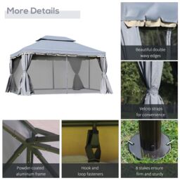 OUTSUNNY 3m x 4m Aluminium Gazebo Canopy Patio Marquee Party Tent in Grey - thumbnail 5