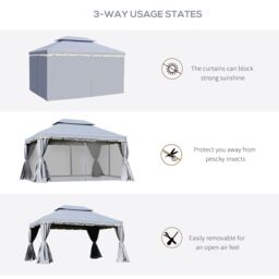 OUTSUNNY 3m x 4m Aluminium Gazebo Canopy Patio Marquee Party Tent in Grey - thumbnail 4