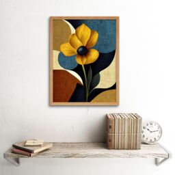 "Artery8 Wall Art Print Blue Mustard Ochre Copper Autumnal Abstract Stem Flowers Painting Art Framed in Light Oak - Size: W12"" x H16""" - thumbnail 2