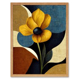 "Artery8 Wall Art Print Blue Mustard Ochre Copper Autumnal Abstract Stem Flowers Painting Art Framed in Light Oak - Size: W12"" x H16""" - thumbnail 1
