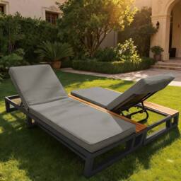 Matteo Grey Outdoor Daybed - Adjustable Waterproof Sun Lounger Sofa Bed - thumbnail 2