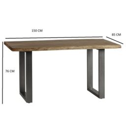 Indian Hub Baltic Live Edge Dining Table - Metal/Acacia Solid Wood - L85 x W150 x H76 cm in Brown - thumbnail 6