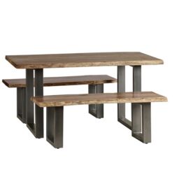 Indian Hub Baltic Live Edge Dining Table - Metal/Acacia Solid Wood - L85 x W150 x H76 cm in Brown - thumbnail 3