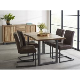 Indian Hub Baltic Live Edge Dining Table - Metal/Acacia Solid Wood - L85 x W150 x H76 cm in Brown - thumbnail 5