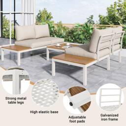 HomeTouch 4 Seater Outdoor Lounge Set with Coffee Table in Beige - Size: 3 Pack - thumbnail 5