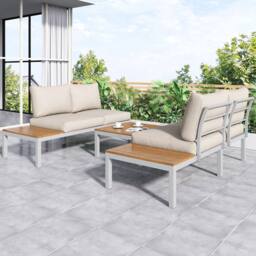 HomeTouch 4 Seater Outdoor Lounge Set with Coffee Table in Beige - Size: 3 Pack - thumbnail 2