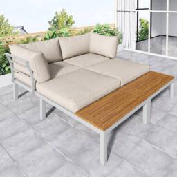 HomeTouch 4 Seater Outdoor Lounge Set with Coffee Table in Beige - Size: 3 Pack - thumbnail 4