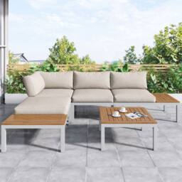 HomeTouch 4 Seater Outdoor Lounge Set with Coffee Table in Beige - Size: 3 Pack - thumbnail 1