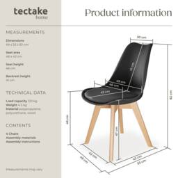 tectake Dining Chair Set Frederikke Set Of 4 - Black - Size: 4 Pack - thumbnail 6
