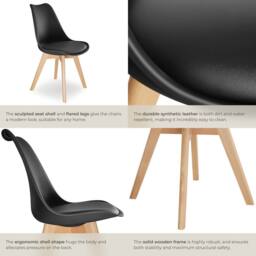 tectake Dining Chair Set Frederikke Set Of 4 - Black - Size: 4 Pack - thumbnail 5