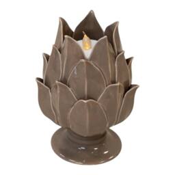 Four Candle Taupe Glazed Artichoke Candle Holder in Brown