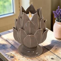 Four Candle Taupe Glazed Artichoke Candle Holder in Brown - thumbnail 2